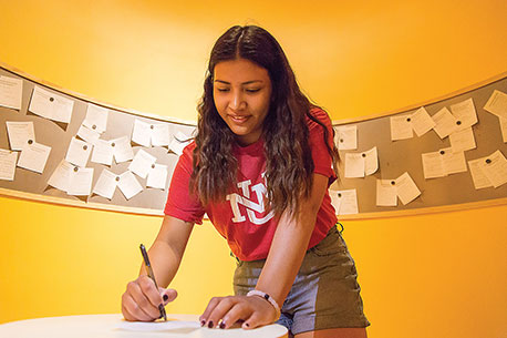 Photo of a student writing